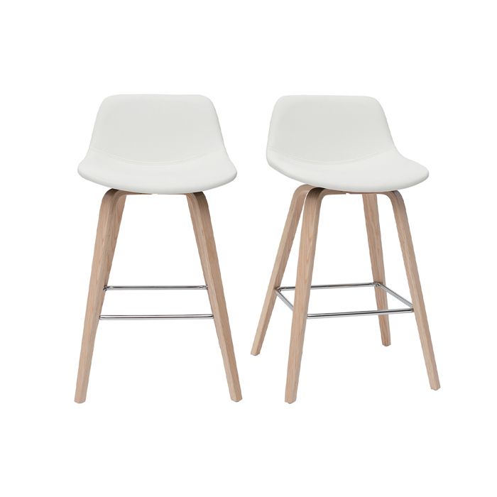 Miliboo - Tabourets de bar design blanc et bois clair H65 cm (lot de 2) NONIE Miliboo - Tabourets de bar design blanc et bois clair H65 cm (lot de 2) NONIE