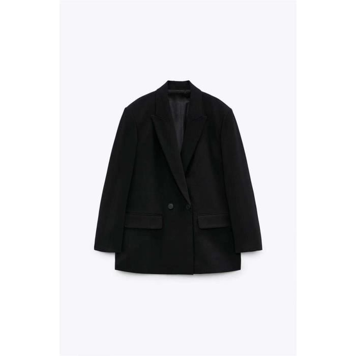 Blazer Femme Double Boutonnage Col Rond Noir – Veste Élégante Bureau & Décontractée Chic Automne/Hiver