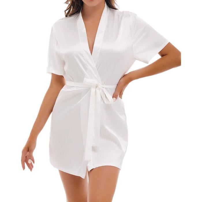 Iixpin Femme Kimono Robe de Chambre Peignoir Satin Dentelle Vêtement de