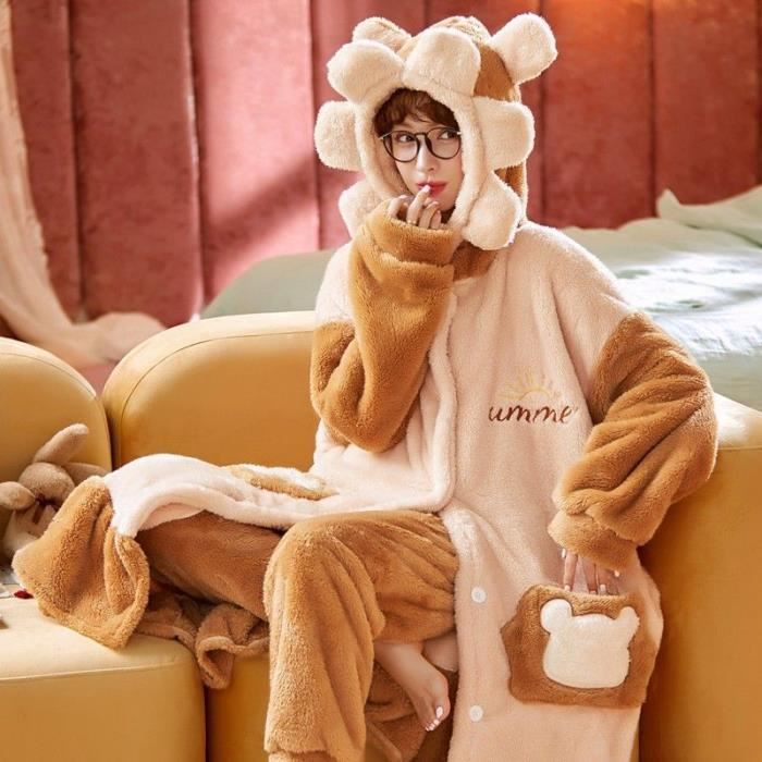 Pyjama une pièce d'hiver corail polaire femme épaissi plus velours