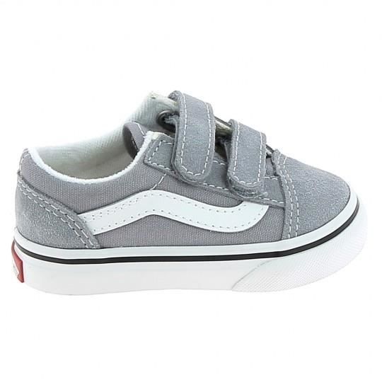 Chaussures Bébé Sneakers Filles VANS Old Skool V BB Gris - Textile - Scratch