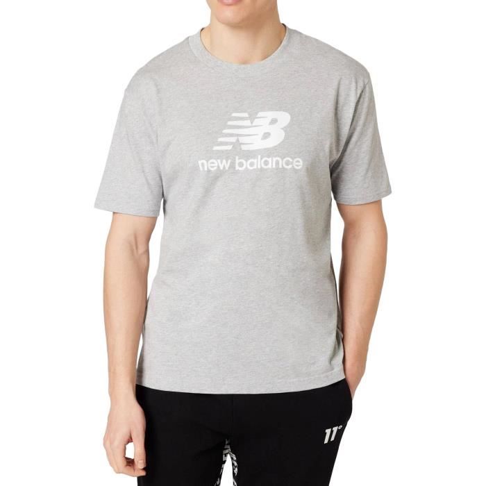 Tee-Shirt Homme - New Balance - Essentials Stacked Logo - Gris - Manches Courtes - Confortable