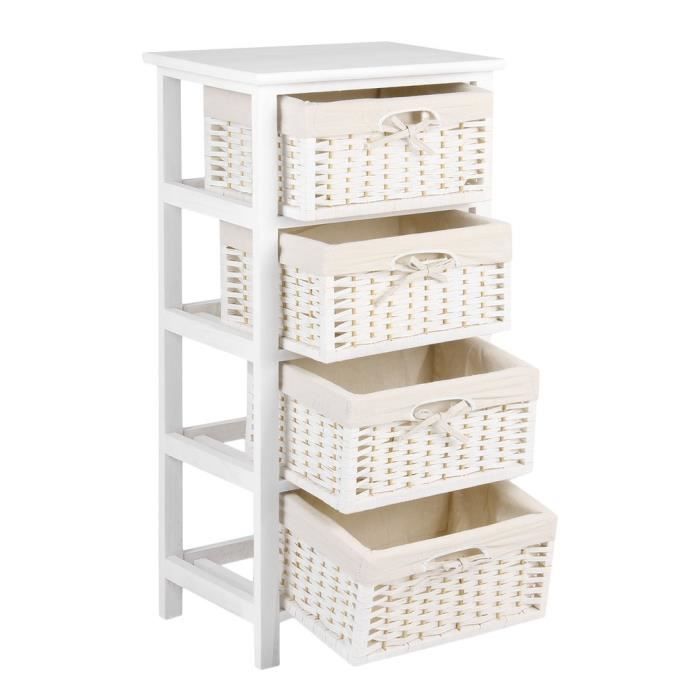 Classique Shabby Chic Cabinet Table de rangement à 4 tiroirs avec panier en  osier - Cdiscount Maison