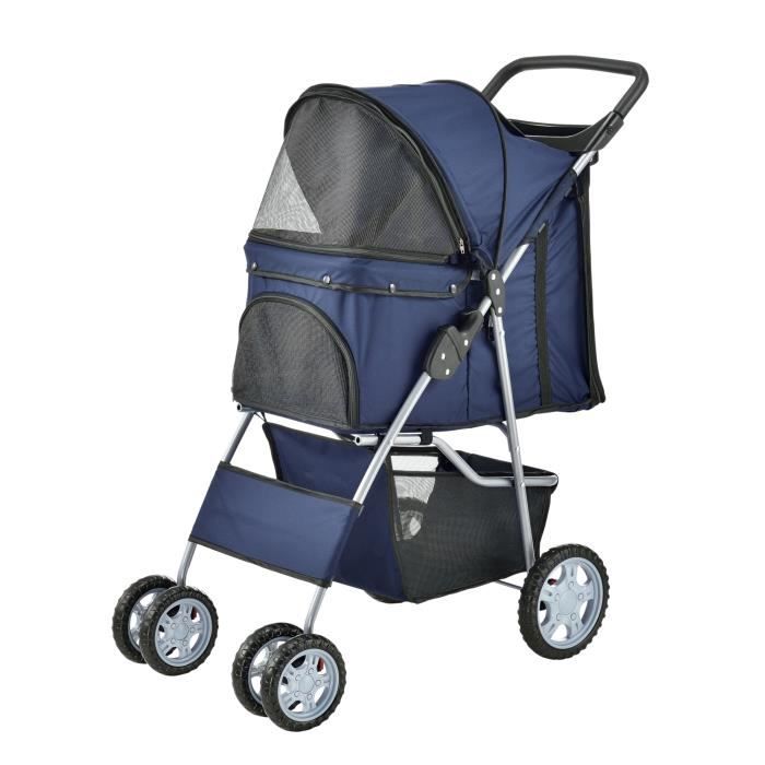 Poussette pour chien pet stroller poussette buggy pour chien protège-pluie à pousser roadster comprenant sac à courses bleu