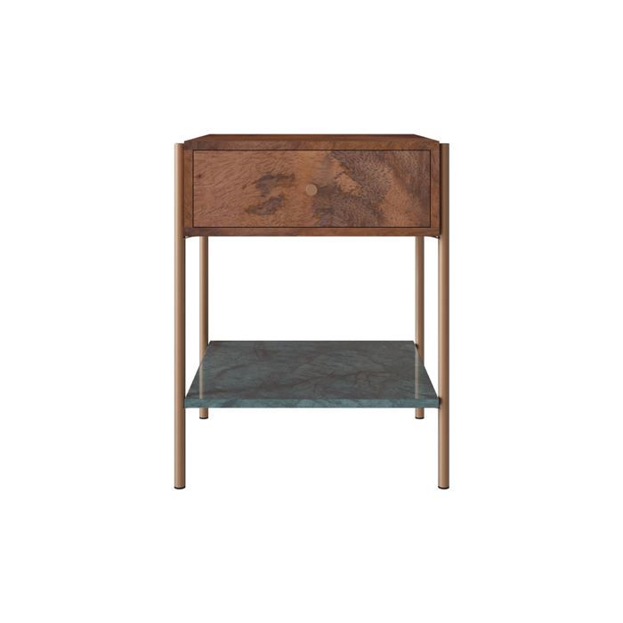 Table de chevet en bois de manguier et marbre vert - Doori - Maison Pavane