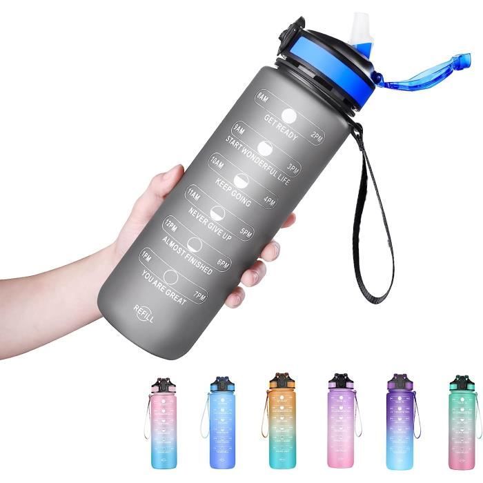 Gourde Sportive GHONLZIN 1,5L En PETG Sans BPA, Avec Marqueur De Temps Et Grande Ouverture, Poignée Intégrée, Parfaite Pour Le Sport, Le Voyage Et Le Bureau