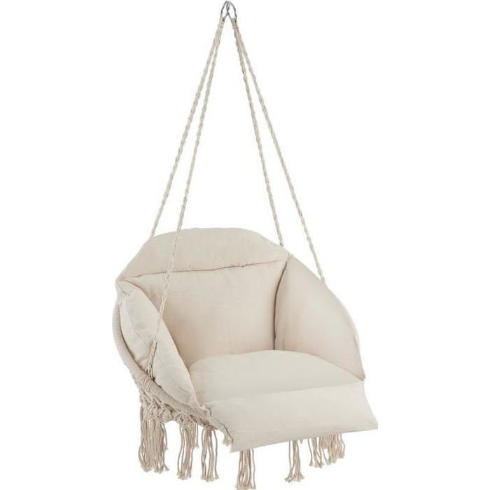 tectake fauteuil suspendu samira avec des cordes de maintien solides pour une utilisation à l'intérieur et à l'extérieur - beige