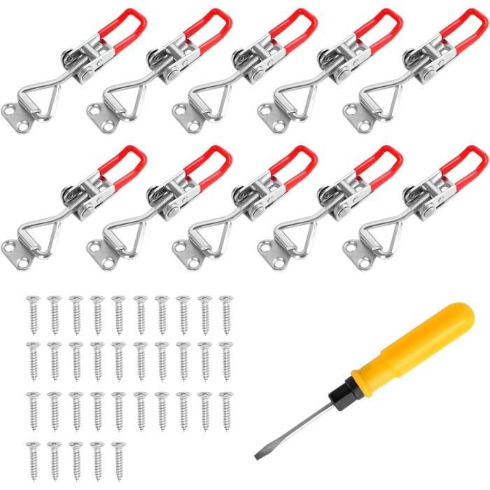 6 Loquets à Bascule Métalliques - Capacité 100kg, Avec 24 Vis, Pour Armoires, Portes, Valises, Sauterelles De Serrage