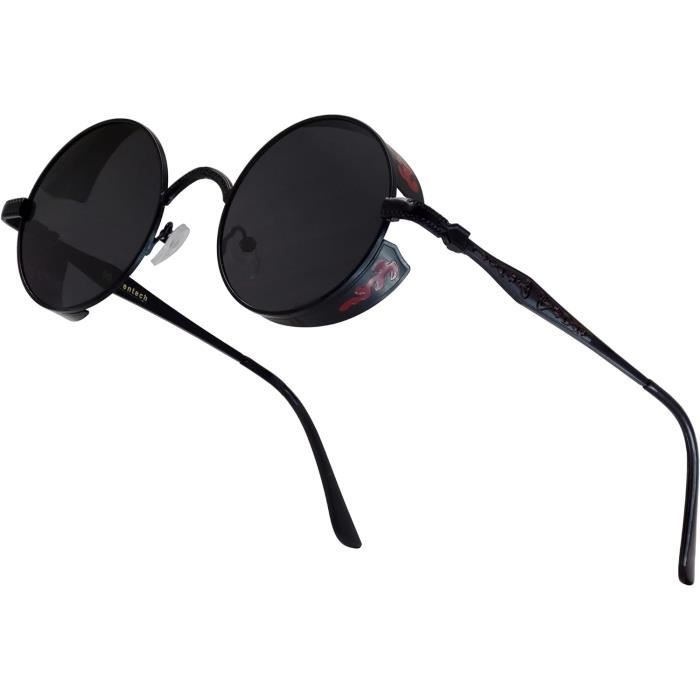 Lunettes De Soleil Rondes Polarisées Unisexes - Style Steampunk Vintage - Monture Métal Noir