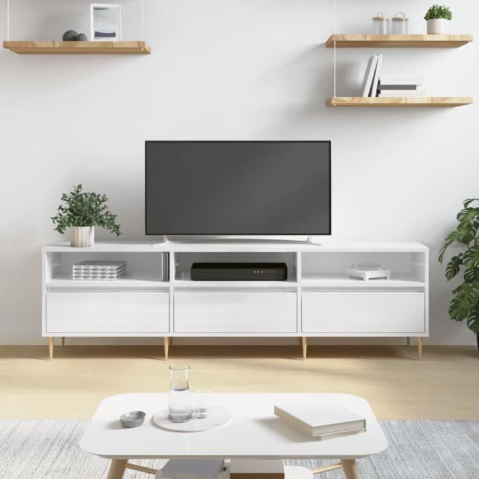 vidaXL Meuble TV blanc brillant 150x30x445 cm bois dingénierie 831270