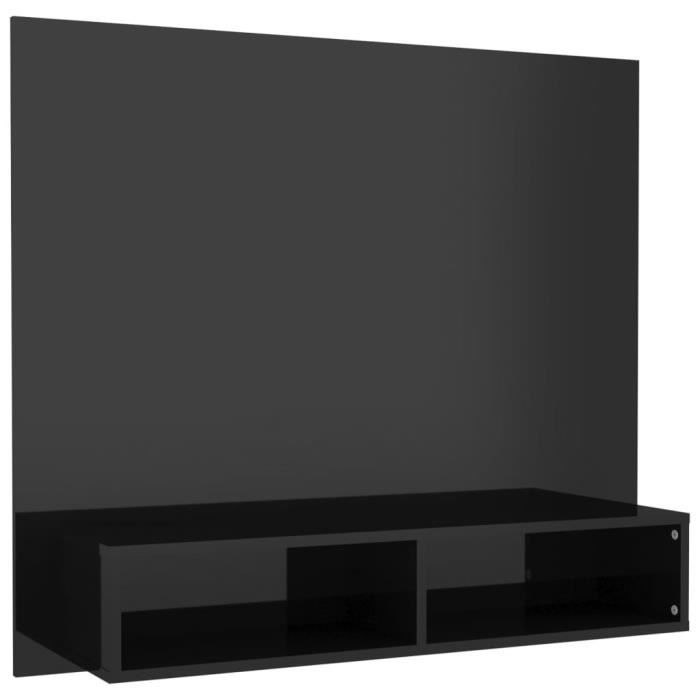 meuble tv mural noir brillant 102x23,5x90 cm aggloméré - vidaxl - contemporain - porte(s) - salon