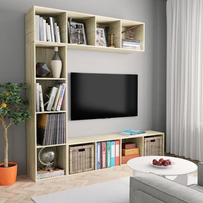 vidaXL Jeu de bibliothèque/meuble TV 3 pcs Chêne sonoma 180x30x180 cm 278791