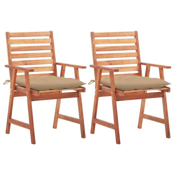 vidaXL Chaises d'extérieur en acacia 2 pcs Coussins beiges