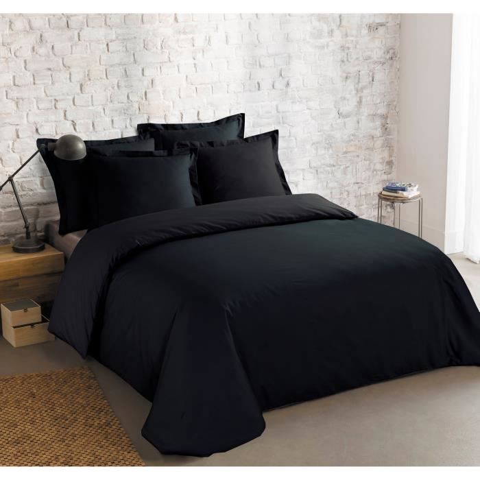 VISION - Housse de couette Unie 240x220cm avec 2 taies 65x65cm - Noir - 100% coton