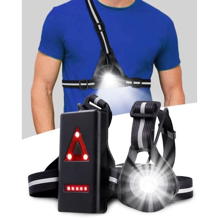 Lampe Pectorale Running - YANSION - USB Rechargeable - Super Luminosité - Angle Réglable - 3 Modes dÉclairage