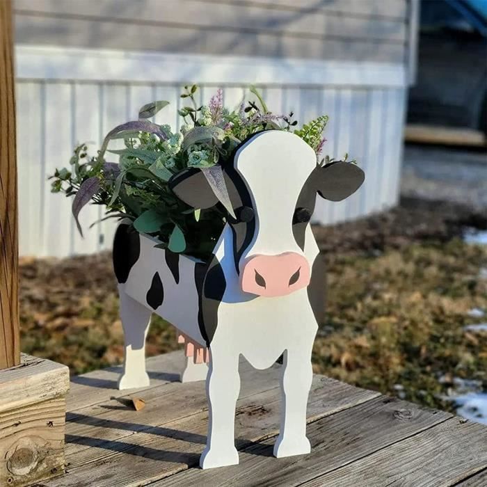 Jardinière - YSTP - Vache mignonne - Plastique noir et blanc - 245x195x34 cm - Décoration jardin