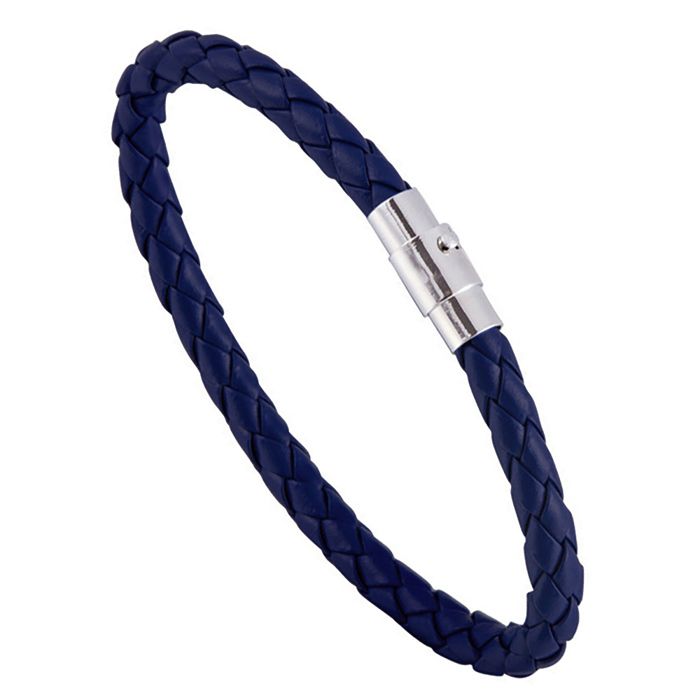 Zense - Bracelet bleu marine en cuir tressé pour homme ZB0356