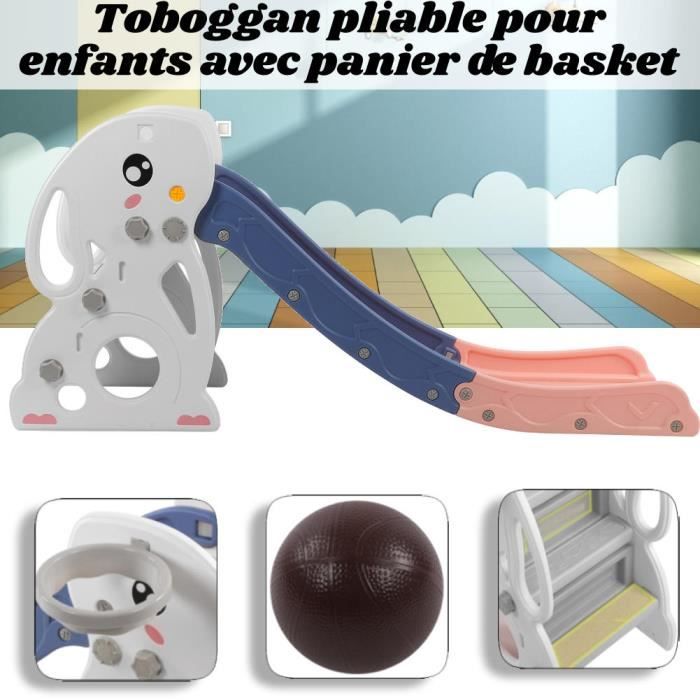 Toboggan Pliable 3 En 1 Pour Enfants – Glissade 105 Cm Avec Panier Basket Et Lancer Anneaux, Jardin Ou Intérieur
