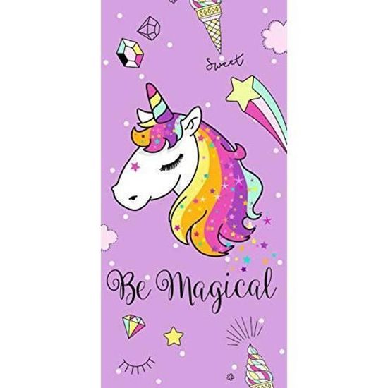 Serviette De Plage Licorne Enfant 75x150cm – Velours Coton Doux, Motif Arc-en-ciel Coloré - 10