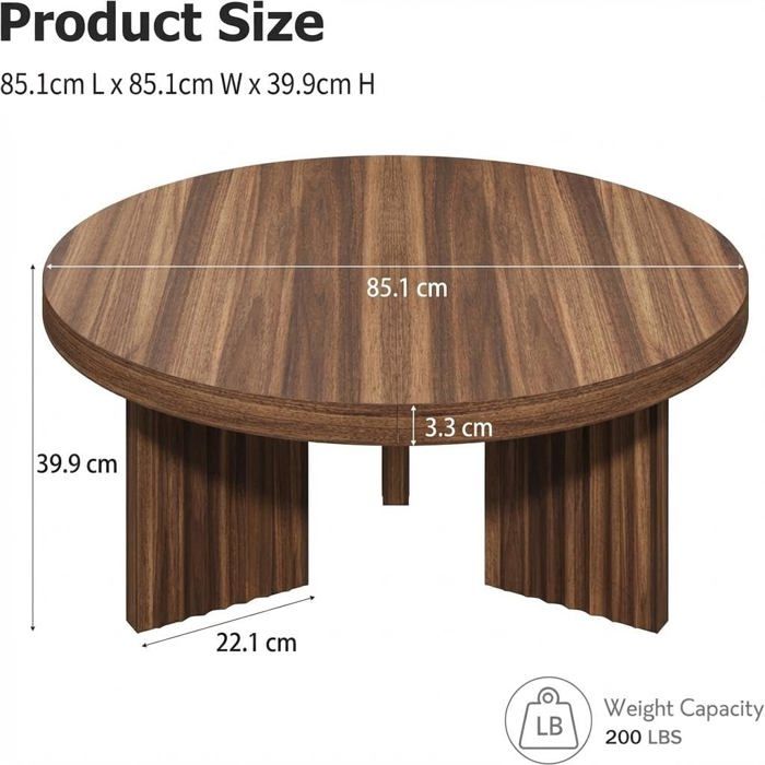 Table basse ronde en noyer 85 cm, style campagne vintage moderne, 3 ...