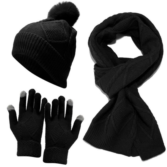 Hommes tricoté longue écharpe chapeau gants 3 pièces ensemble homme hiver  chaud en peluche Protection oreille bonnet écharpes et gan