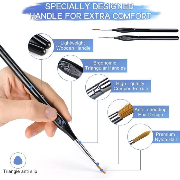 Crafts 4 ALL Lot De 12 Pinceaux Peinture Professionnels - Acrylique, Huile, Aquarelle - Poils Nylon Pinceau Fin