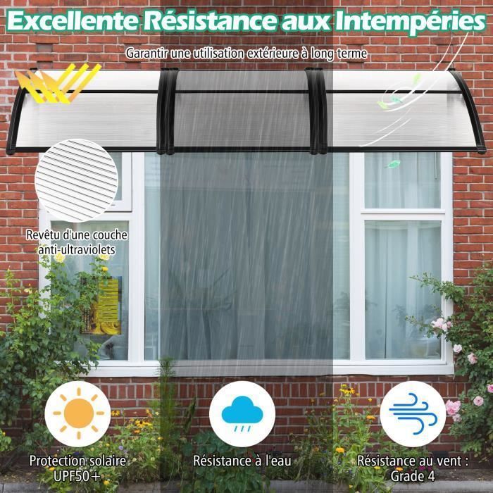 Marquise En Polycarbonate Transparent 120x440 Cm - Auvent Pour Porte, Fenêtre, Balcon, Terrasse