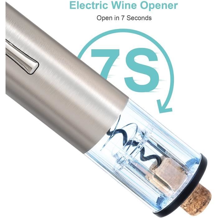Coffret Sommelier électrique Sauvignon - Tire-bouchon 6 En 1 Rechargeable, Avec Verseur Aérateur, Pompe à Vide, Bouchons - Design Inox élégant