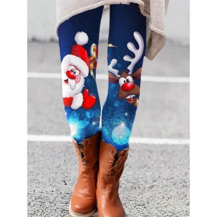 PANTALON Femmes Pantalons Noel Imprime Elastique Collants d hiver pour Femme Motif Noel Slim Casual Chauds Hiver Terre d ombre Terre d ombre Cdiscount Chaussures