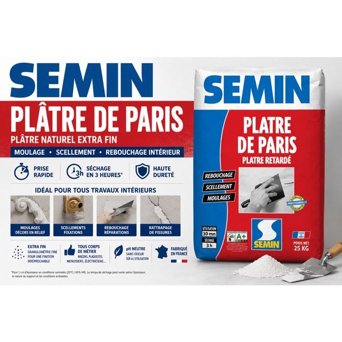 Plâtre SADER 1kg – Poudre à Modeler, Sceller, Reboucher Et Mouler