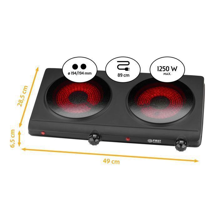 Plaque De Cuisson Double Foyer Infrarouge - 2500W, 6 Niveaux - Compatible Tous Récipients - Câble 70 Cm
