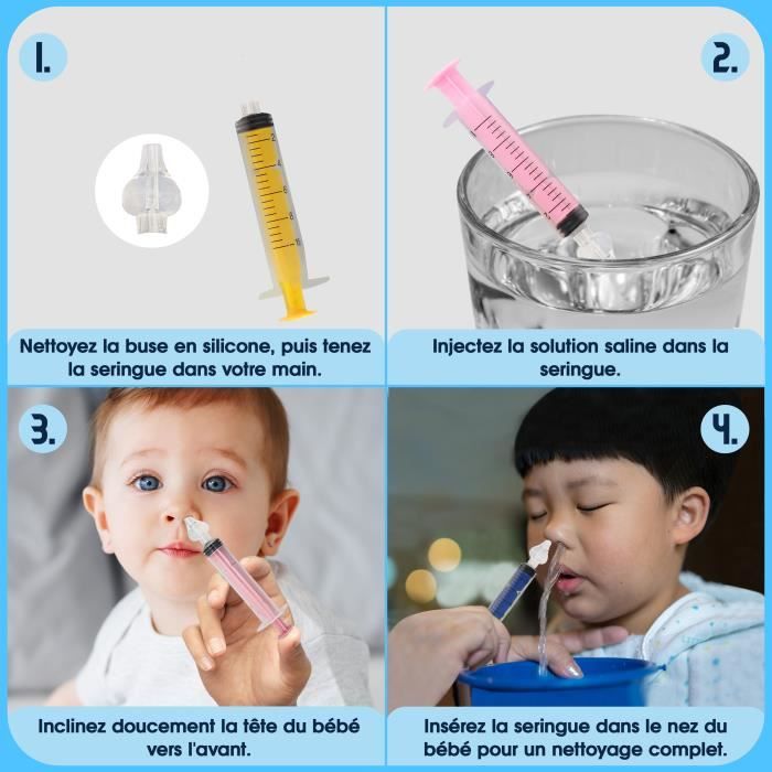 4pcs Seringue nasale pour bébé, Silicone Bébé Aspirateur nasal Qucik  Seringue Nettoyeur de nez Outil de rinçage pour bébé / nourrisson / enfant