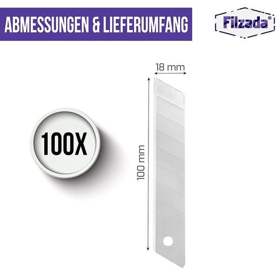 Filzada® 100x Lame Cutter 18mm - Lame de cutter résistant et ultra