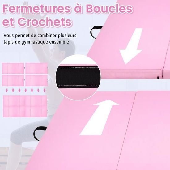 Tapis de Gymnastique Pliable 240x116x5cm COSTWAY-4 Plis en Mousse PU-2 Poignée-Attache Auto-agrippante-Housse Amovible-Rose - Sport Tapis de Gymnastique Pliable 240x116x5cm COSTWAY-4 Plis en Mousse PU-2 Poignée-Attache Auto-agrippante-Housse Amovible-Rose - Sport