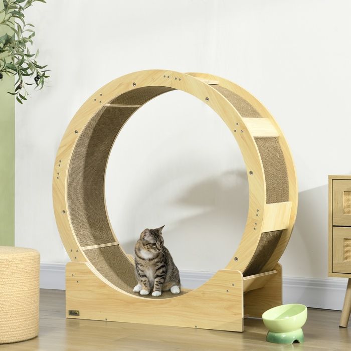 Roue D'exercice Pour Chat Mondeer - 90 Cm En Bois Naturel, Tapis Amovible, Stable Et Silencieuse - Parfaite Pour Garder Votre Chat Actif à La Maison