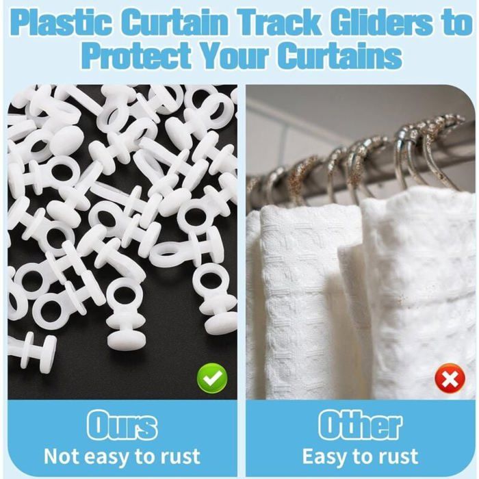 RHQFDM Lot 100 Patins Crochets Coulissants Pour Rails à Rideaux – Roulettes Plastique Silencieuses, Blanc, Pour Rideaux Fenêtre Douche
