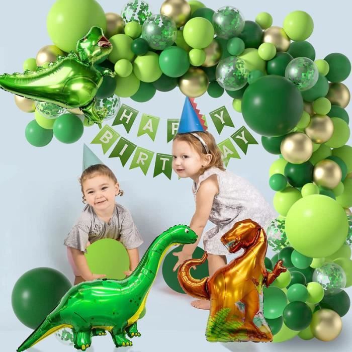 Lot De 2 Ballons Dinosaures Aluminium 78x86 Cm - Happy Birthday - Anniversaire Enfant - Hélium Ou Air