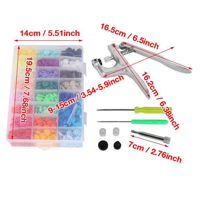 Kit Boutons Pression Plastique T5 12mm - 400 Pièces, 20 Coloris + Pince Métal Et Boîtes Rangement