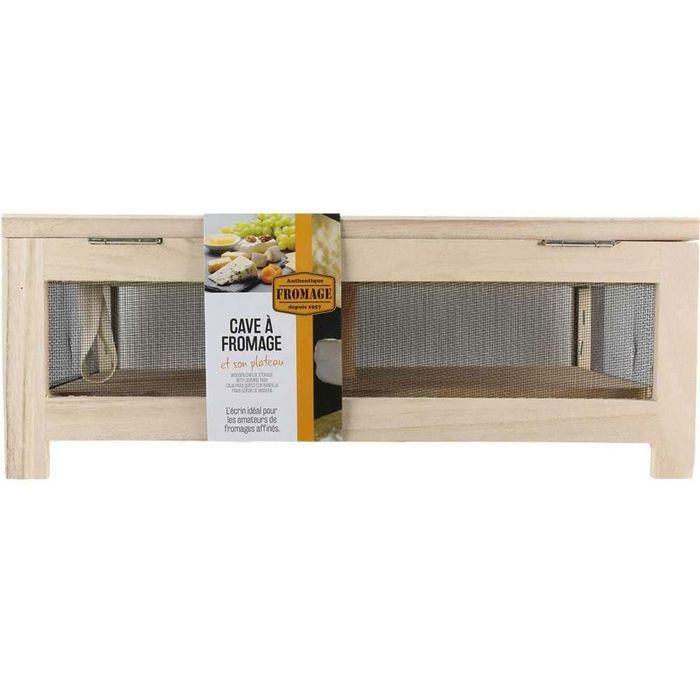 COOK CONCEPT Totally Addict KA2362 Cave à fromage avec plateau de service Bois et acier inoxydable Beige et noir H15 x 27 x 39 cm