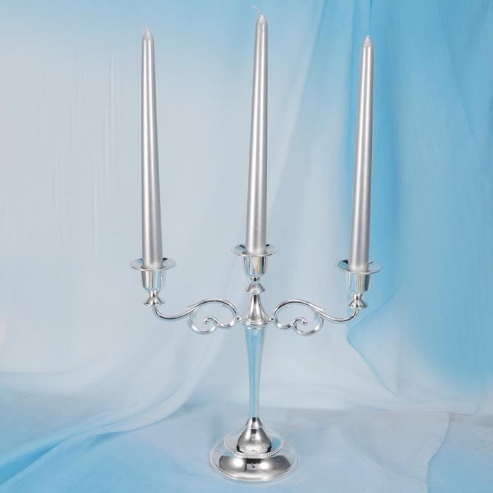 Lot 12 Bougeoirs Argent Métal - 3 Hauteurs (24/29/34 Cm) Pour Bougies Coniques 2.2 Cm & LED - Décoration Mariage, Dîner Romantique