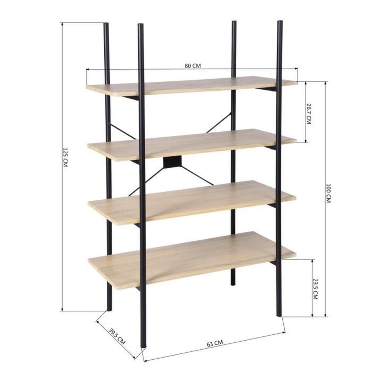 Homy Casa Etagere Bois Metal 4 Tablettes Achat Vente Meuble