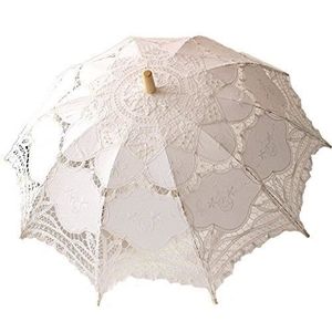 Ombrelle Parapluie Femme - Dentelle Beige - Coton - Occasion Avec Défauts