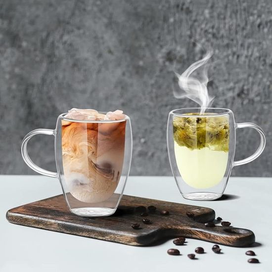 Lot De 2 Verres à Café Transparents 530ml - Pour Latte, Macchiato, Matcha - Verre Épais, Lave-vaisselle, Avec Brosse De Nettoyage