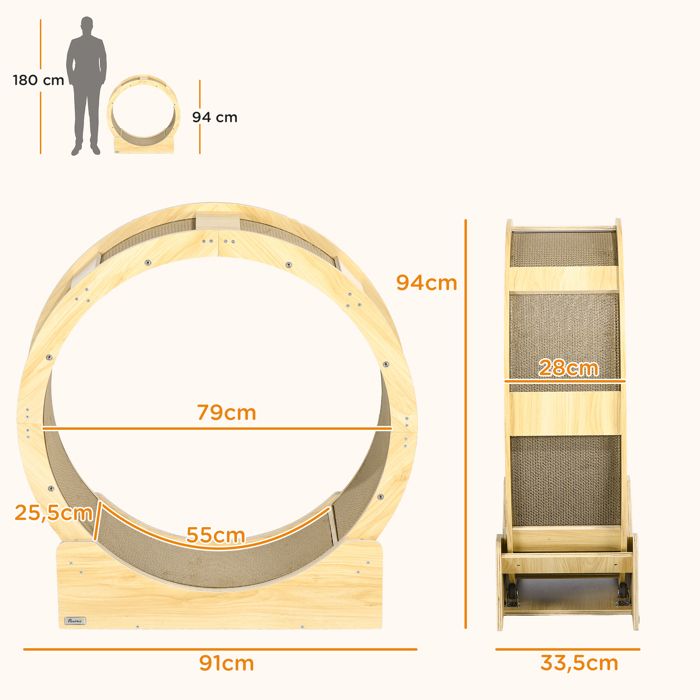 Roue D'exercice Pour Chat 100 Cm - Pour Grands Chats, Panneau Fibre Haute Densité, Supporte 11 Kg