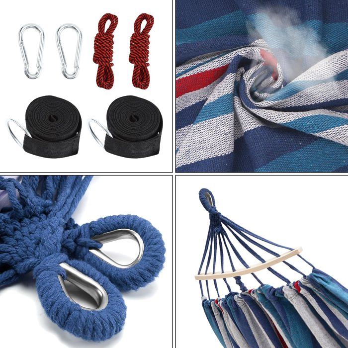 Hamac D'extérieur De Camping 2 Personnes 190 X 150 Cm , 300 Kg Capacity De Charge, 2 Mousquetons De Quality 2 Sangles De Nylon Hamac En Toile Suspension Portable For Les Jardin Plage Mumu 87925899