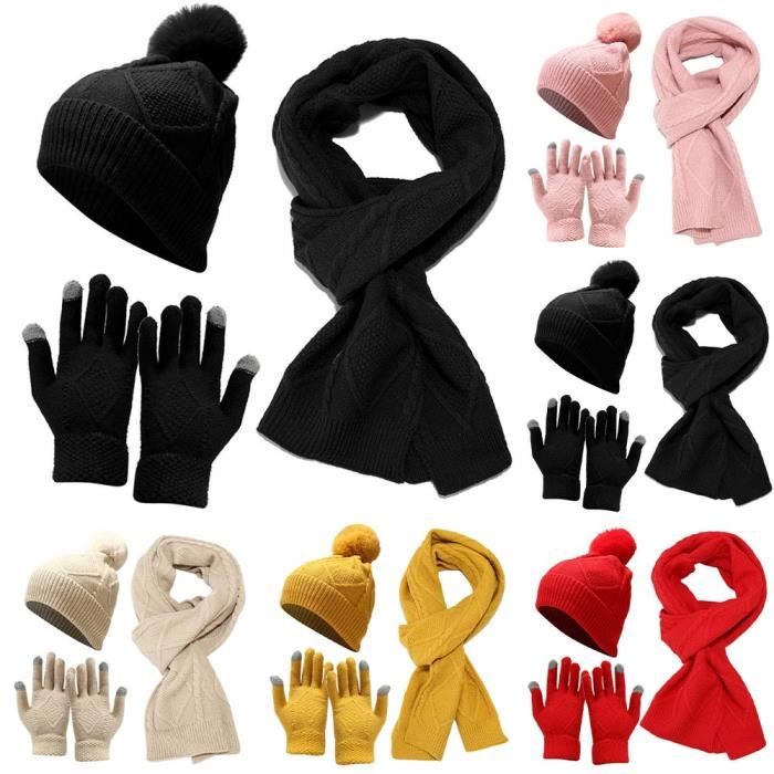 Ensemble Bonnet + Écharpe + Gants Tactiles – Set Hiver Chaud 3 En 1 Pour Femme & Homme – Idée Cadeau Noël