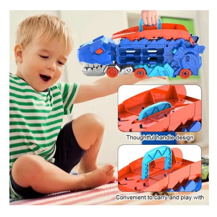 Camion Transporteur Dinosaure Jouet Enfant | 8 Voitures De Course Incluses - Cadeau Garçon 3-8 Ans