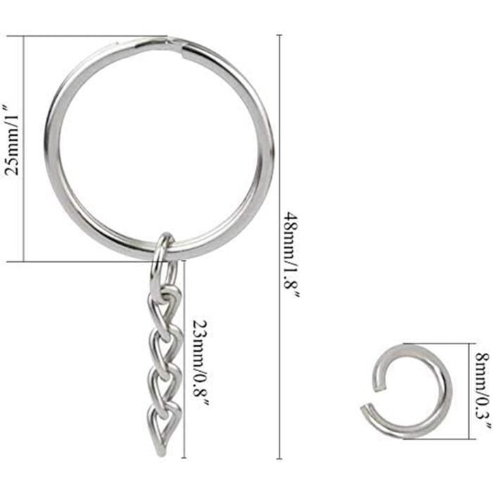 Porte clés anneau 25 mm avec chaînette à personnaliser - Acier inoxydable  304 x1 - Perles & Co