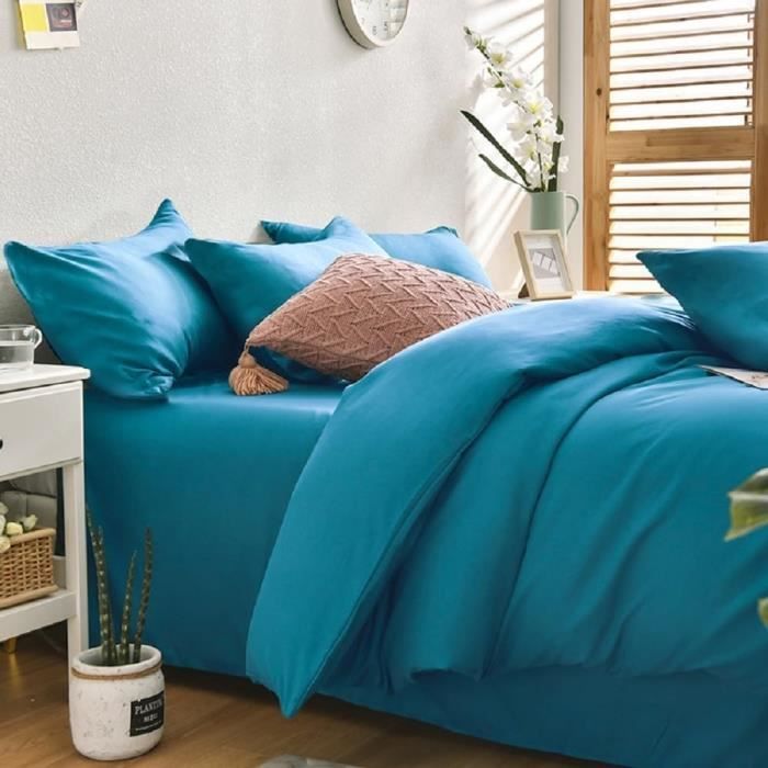 Housse De Couette 220x240 Ciel étoilé Bleu - Parure Literie Adulte 3 Pièces Microfibre Toute Saison