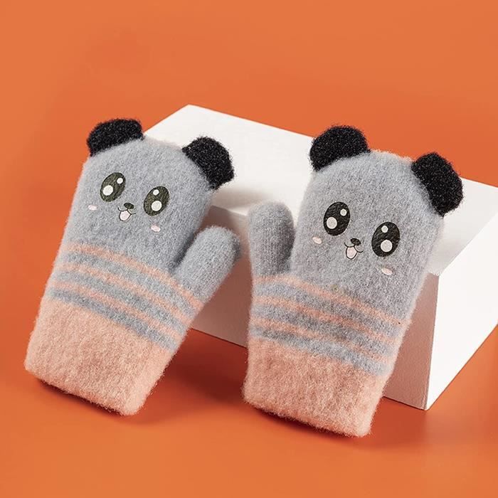 Lot 3 Paires Gants Chat Enfants - Doublure Peluche - Taille S 5-12 Ans - Bleu, Rose, Noir - Lavage Machine